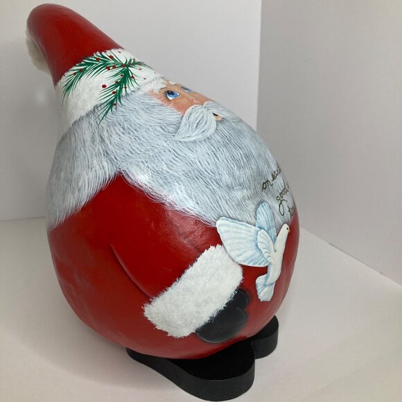 Handpainted Old World Santa Dove Gourd "Peace Goodwill toward Men" 7 x 13" - Picture 7 of 9